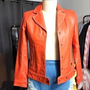 Burnt Orange Leather Moto-Style Jacket